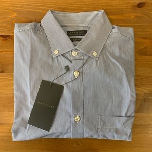 Zara Mens Slim Fit Long-Sleeve Pinstripe Shirt